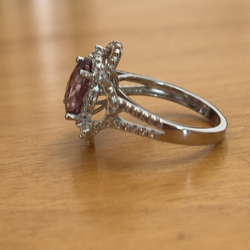 3.30tcw Salmon Topaz Yellow Sapphire Lab Diamond Ring Sterling Silver Size 7 - Picture 10 of 16